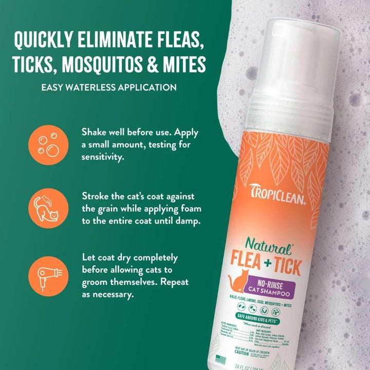 TC NATURAL FLEA + TICK WATERLESS SHAMPOO FOR CATS 7.4oz