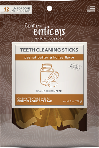 Enticers Teeth Cleaning Sticks For Dogs 12ct Peanut Butter & Honey Flavor