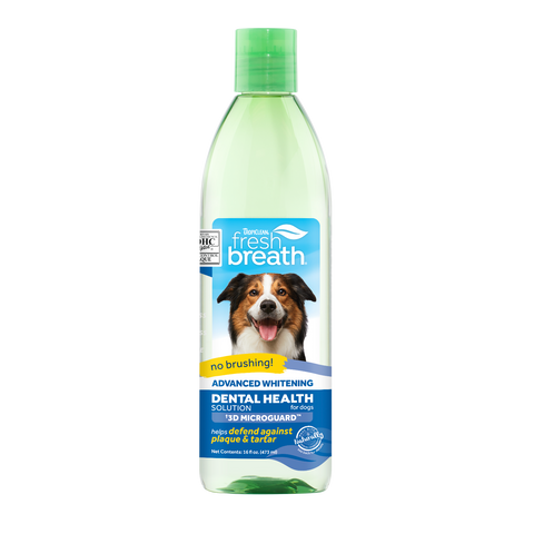TropiClean Fresh Breath Advanced Whitening Dental Health Solution for Dogs 16oz